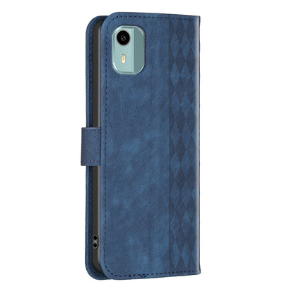 For Nokia C12 4G / C12 Pro / C12 Plus Magnetic Clasp Phone Case Imprinting Grid Pattern Wallet Stand Cover