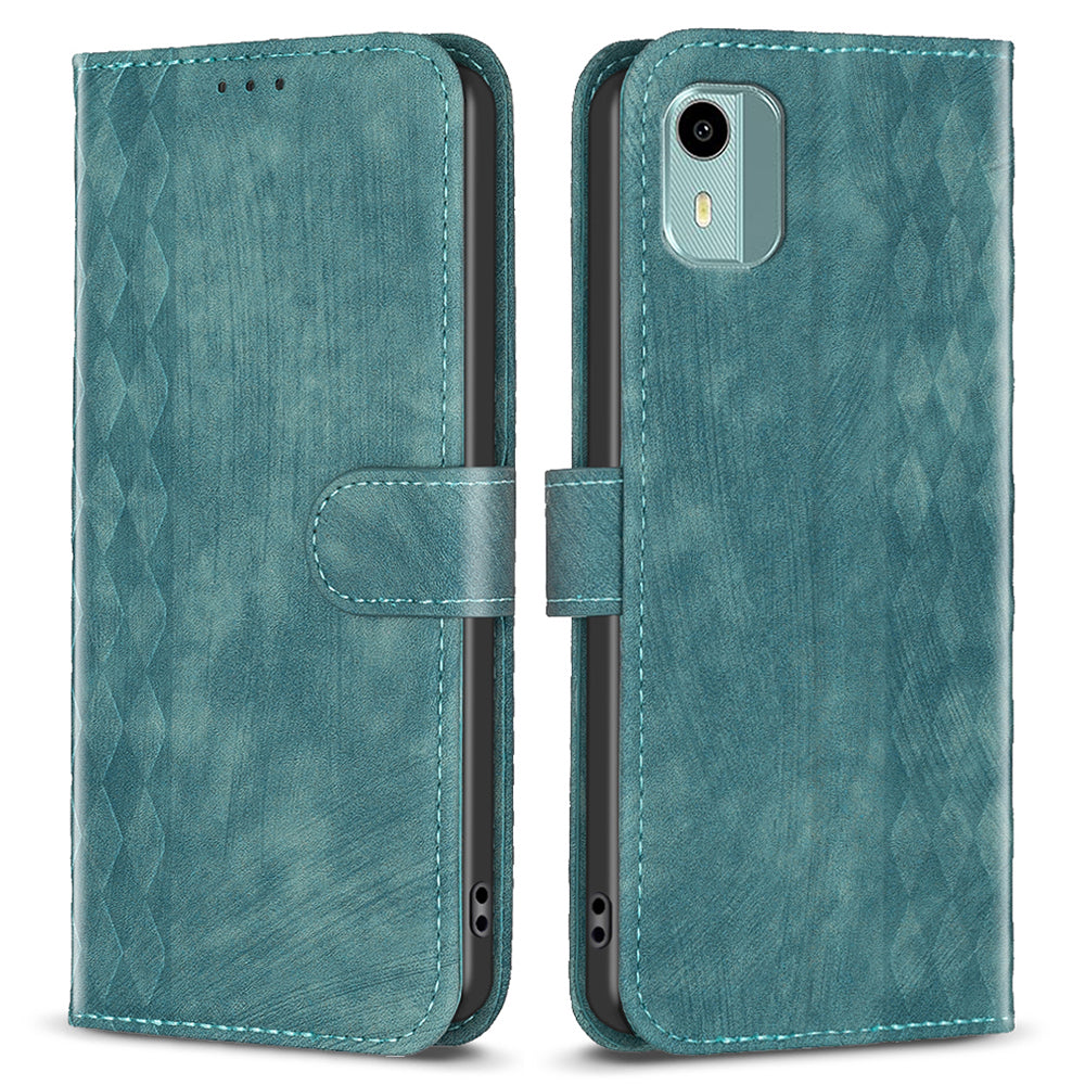 For Nokia C12 4G / C12 Pro / C12 Plus Magnetic Clasp Phone Case Imprinting Grid Pattern Wallet Stand Cover