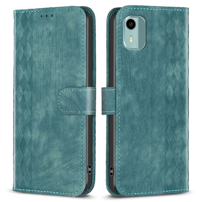 For Nokia C12 4G / C12 Pro / C12 Plus Magnetic Clasp Phone Case Imprinting Grid Pattern Wallet Stand Cover