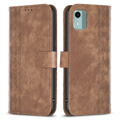 For Nokia C12 4G / C12 Pro / C12 Plus Magnetic Clasp Phone Case Imprinting Grid Pattern Wallet Stand Cover