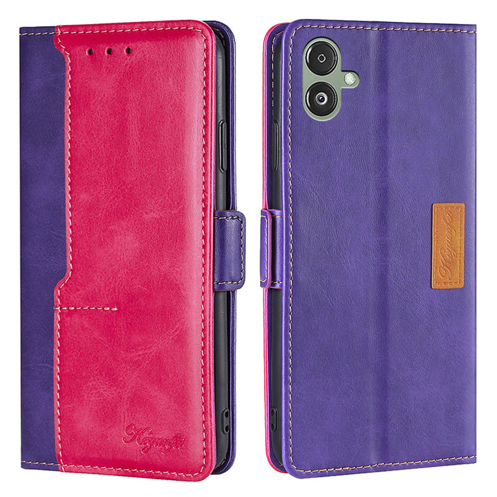 For Samsung Galaxy F14 5G PU Leather Cover Contrast Color Wallet Stand Flip Phone Case