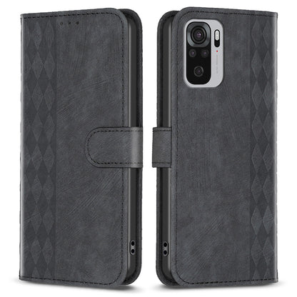 For Xiaomi Redmi Note 10 4G / 10S 4G / Poco M5s 4G Stand Wallet Phone Case Grid Pattern Imprinting Cover