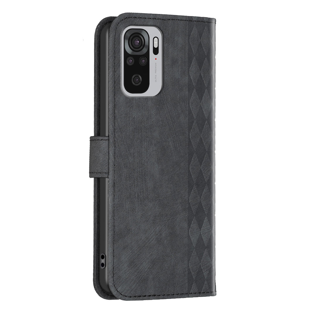 For Xiaomi Redmi Note 10 4G / 10S 4G / Poco M5s 4G Stand Wallet Phone Case Grid Pattern Imprinting Cover