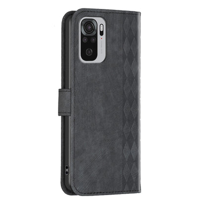 For Xiaomi Redmi Note 10 4G / 10S 4G / Poco M5s 4G Stand Wallet Phone Case Grid Pattern Imprinting Cover