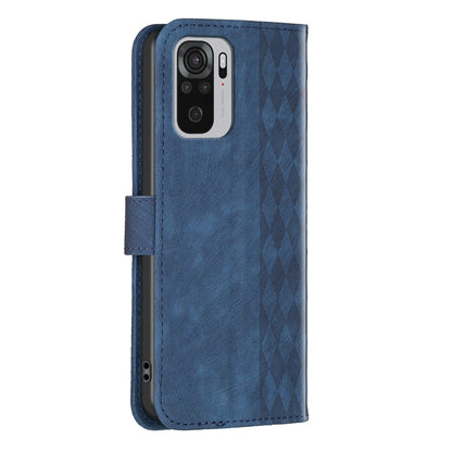 For Xiaomi Redmi Note 10 4G / 10S 4G / Poco M5s 4G Stand Wallet Phone Case Grid Pattern Imprinting Cover