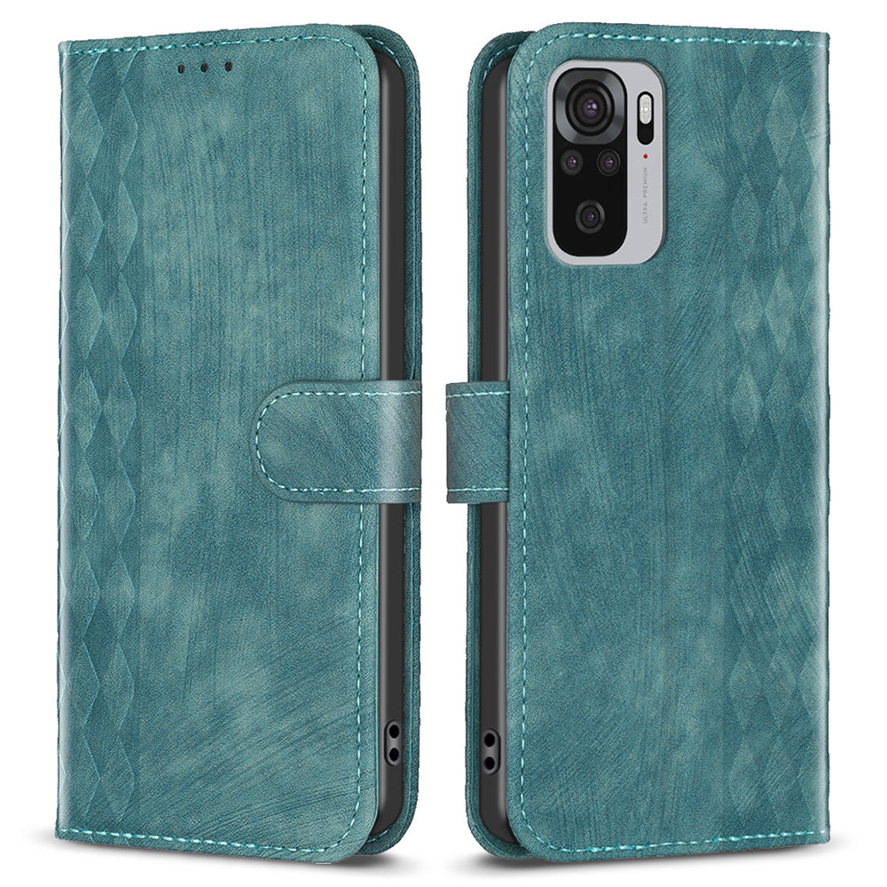 For Xiaomi Redmi Note 10 4G / 10S 4G / Poco M5s 4G Stand Wallet Phone Case Grid Pattern Imprinting Cover