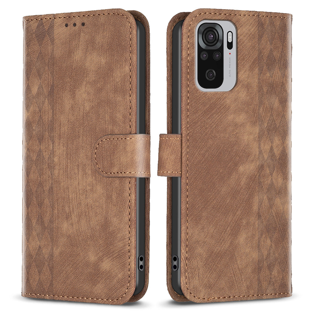 For Xiaomi Redmi Note 10 4G / 10S 4G / Poco M5s 4G Stand Wallet Phone Case Grid Pattern Imprinting Cover