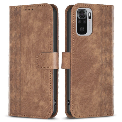 For Xiaomi Redmi Note 10 4G / 10S 4G / Poco M5s 4G Stand Wallet Phone Case Grid Pattern Imprinting Cover