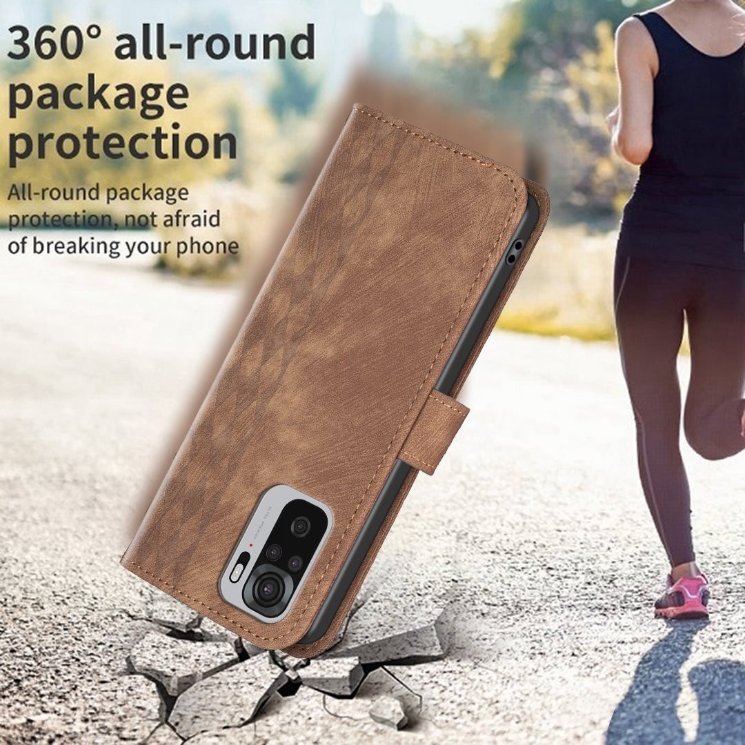 For Xiaomi Redmi Note 10 4G / 10S 4G / Poco M5s 4G Stand Wallet Phone Case Grid Pattern Imprinting Cover