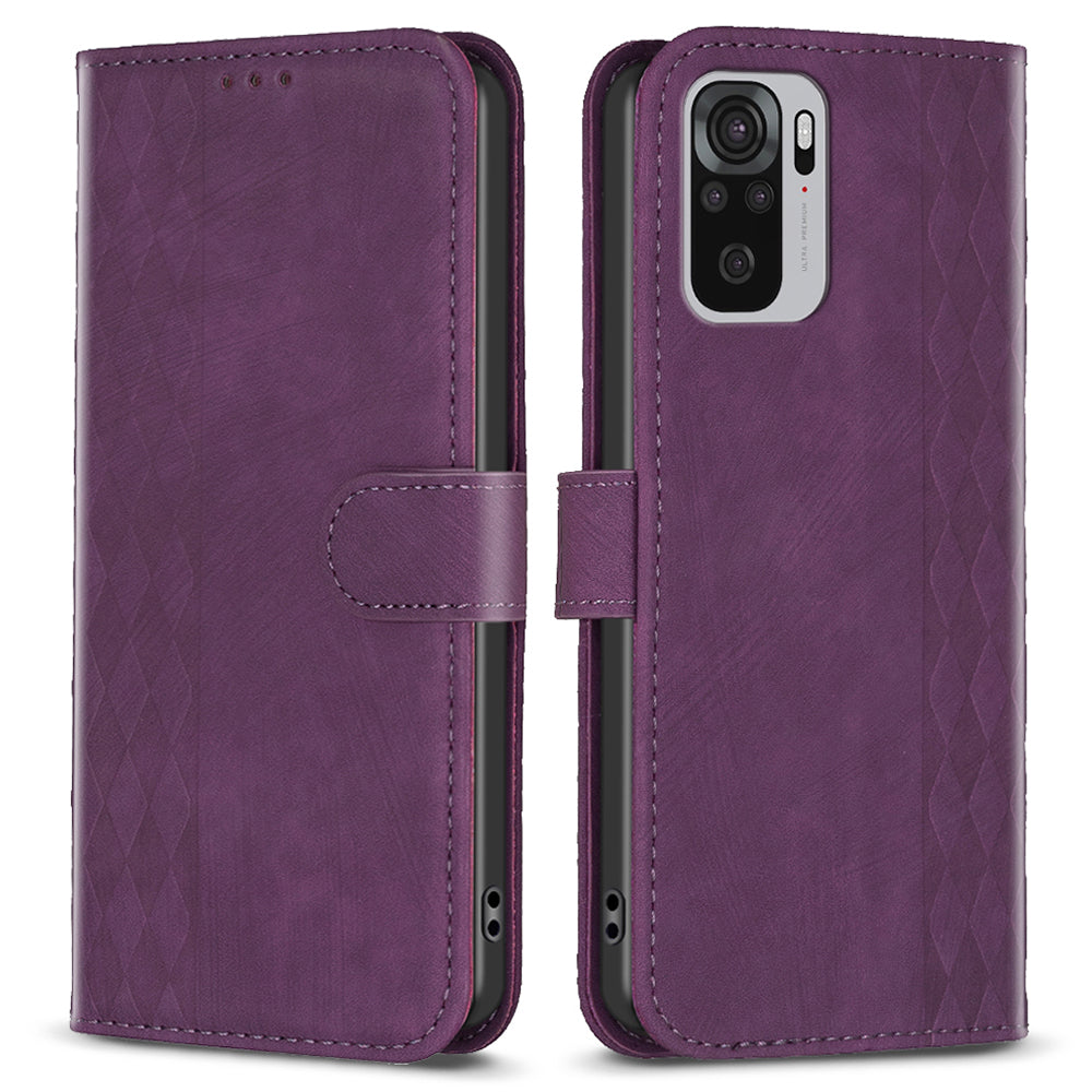 For Xiaomi Redmi Note 10 4G / 10S 4G / Poco M5s 4G Stand Wallet Phone Case Grid Pattern Imprinting Cover