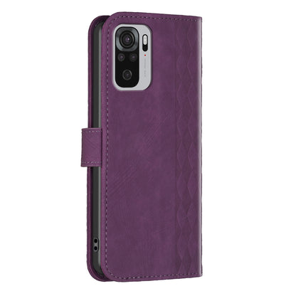 For Xiaomi Redmi Note 10 4G / 10S 4G / Poco M5s 4G Stand Wallet Phone Case Grid Pattern Imprinting Cover