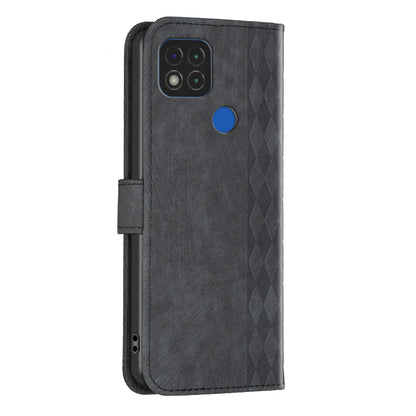 Stand Shell for Xiaomi Poco C31 / Redmi 9C / 9C NFC / 10A Phone Wallet Case Grid Pattern Imprinting Cover