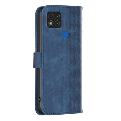 Stand Shell for Xiaomi Poco C31 / Redmi 9C / 9C NFC / 10A Phone Wallet Case Grid Pattern Imprinting Cover