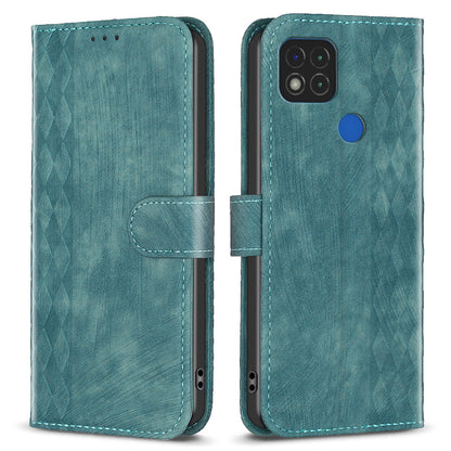 Stand Shell for Xiaomi Poco C31 / Redmi 9C / 9C NFC / 10A Phone Wallet Case Grid Pattern Imprinting Cover