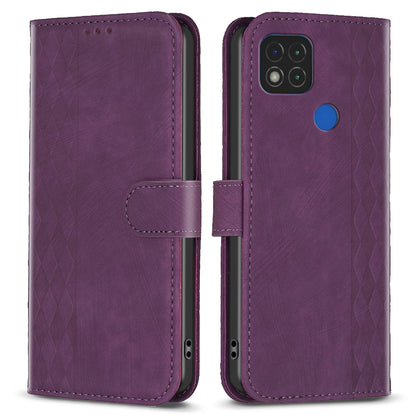 Stand Shell for Xiaomi Poco C31 / Redmi 9C / 9C NFC / 10A Phone Wallet Case Grid Pattern Imprinting Cover