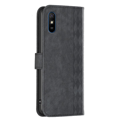 For Xiaomi Redmi 9A Leather Phone Case Imprinting Grid Anti-drop Wallet Stand Shell
