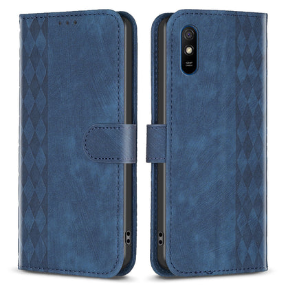 For Xiaomi Redmi 9A Leather Phone Case Imprinting Grid Anti-drop Wallet Stand Shell