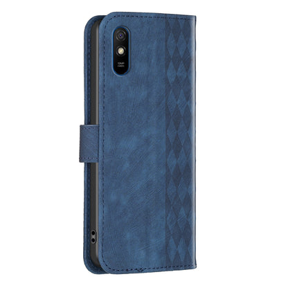 For Xiaomi Redmi 9A Leather Phone Case Imprinting Grid Anti-drop Wallet Stand Shell