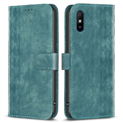 For Xiaomi Redmi 9A Leather Phone Case Imprinting Grid Anti-drop Wallet Stand Shell