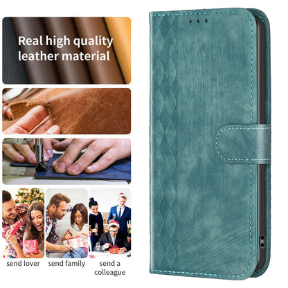 For Xiaomi Redmi 9A Leather Phone Case Imprinting Grid Anti-drop Wallet Stand Shell