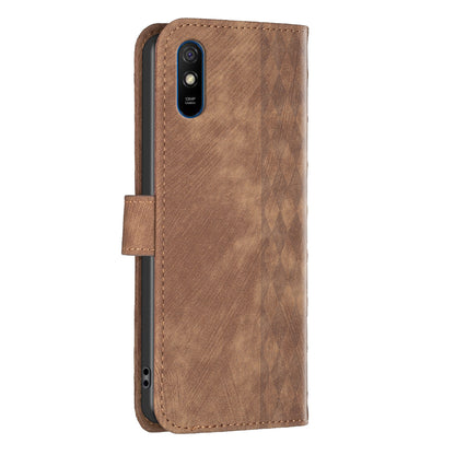 For Xiaomi Redmi 9A Leather Phone Case Imprinting Grid Anti-drop Wallet Stand Shell