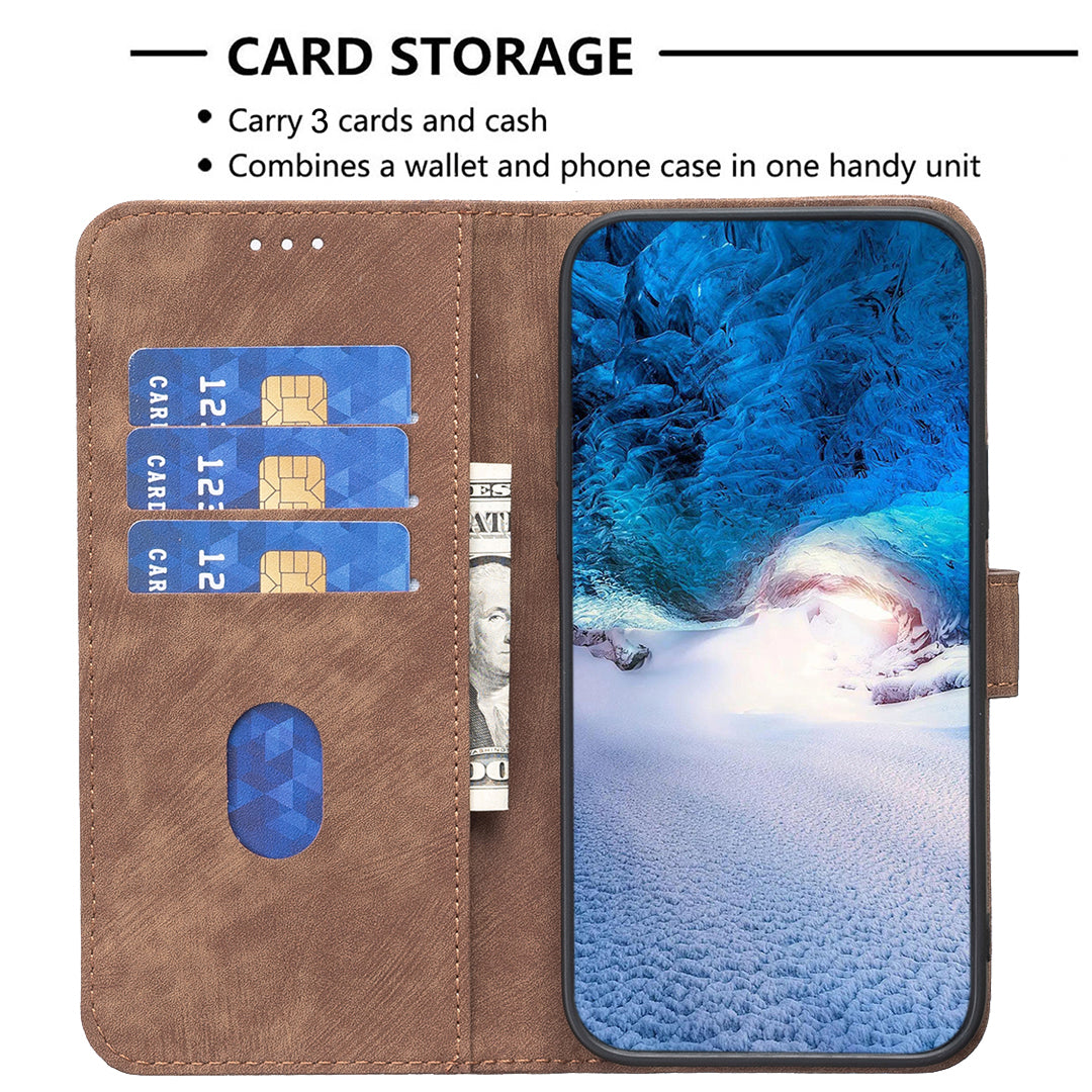 For Xiaomi Redmi 9A Leather Phone Case Imprinting Grid Anti-drop Wallet Stand Shell