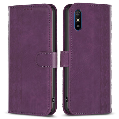 For Xiaomi Redmi 9A Leather Phone Case Imprinting Grid Anti-drop Wallet Stand Shell