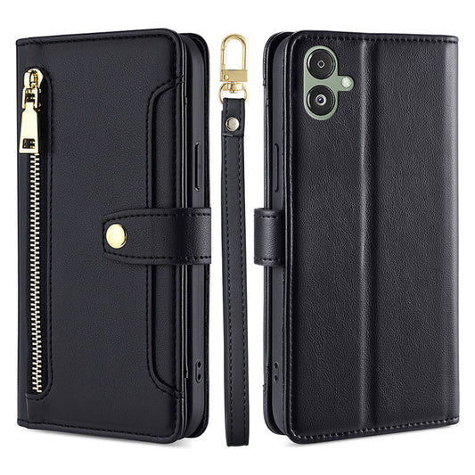 For Samsung Galaxy F14 5G Zipper Pocket Phone Case Anti-Drop PU Leather Wallet Phone Shell with 2 Straps