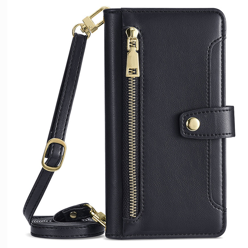 For Samsung Galaxy F14 5G Zipper Pocket Phone Case Anti-Drop PU Leather Wallet Phone Shell with 2 Straps