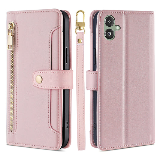 For Samsung Galaxy F14 5G Zipper Pocket Phone Case Anti-Drop PU Leather Wallet Phone Shell with 2 Straps