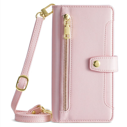 For Samsung Galaxy F14 5G Zipper Pocket Phone Case Anti-Drop PU Leather Wallet Phone Shell with 2 Straps