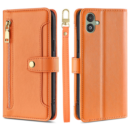 For Samsung Galaxy F14 5G Zipper Pocket Phone Case Anti-Drop PU Leather Wallet Phone Shell with 2 Straps