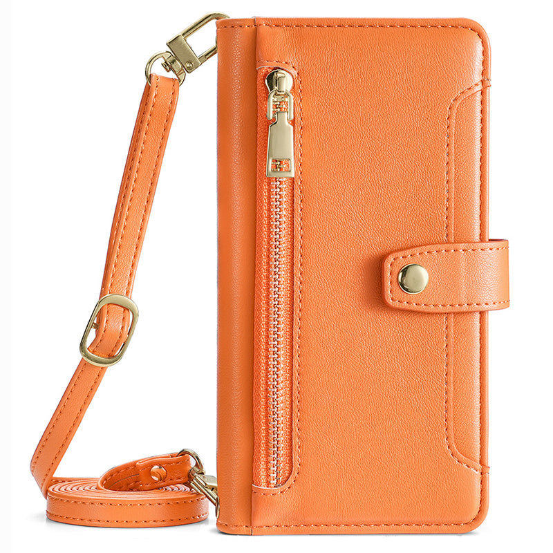 For Samsung Galaxy F14 5G Zipper Pocket Phone Case Anti-Drop PU Leather Wallet Phone Shell with 2 Straps