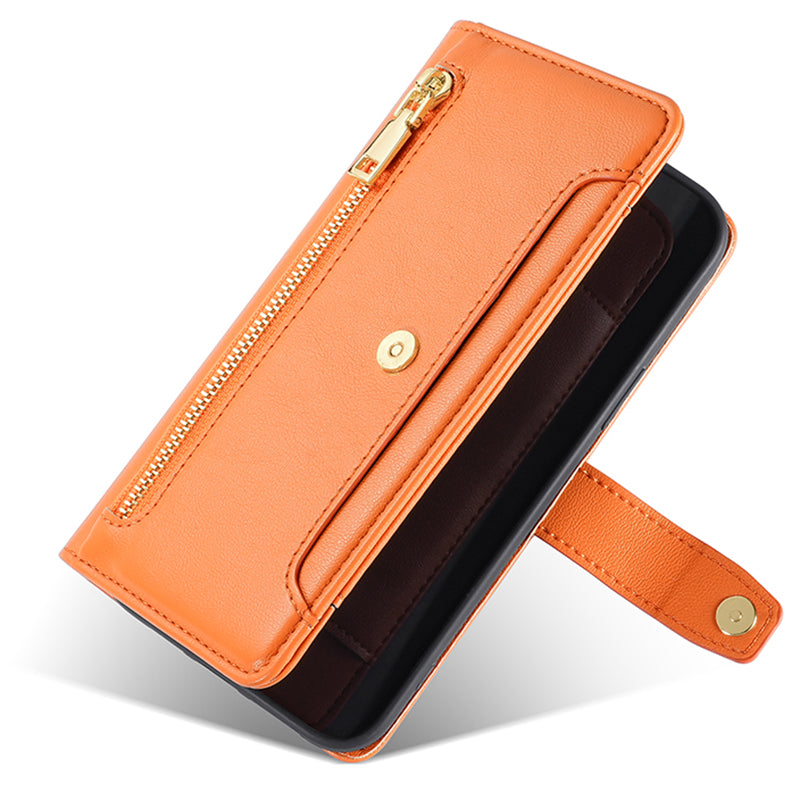 For Samsung Galaxy F14 5G Zipper Pocket Phone Case Anti-Drop PU Leather Wallet Phone Shell with 2 Straps