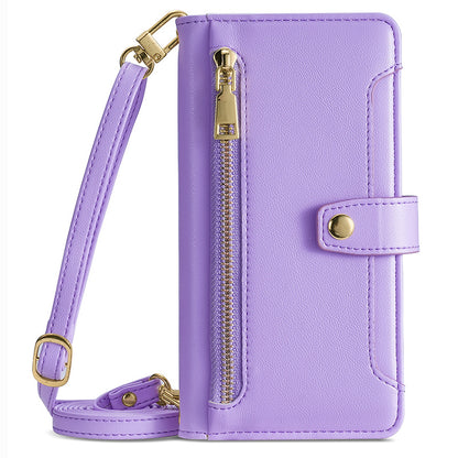 For Samsung Galaxy F14 5G Zipper Pocket Phone Case Anti-Drop PU Leather Wallet Phone Shell with 2 Straps