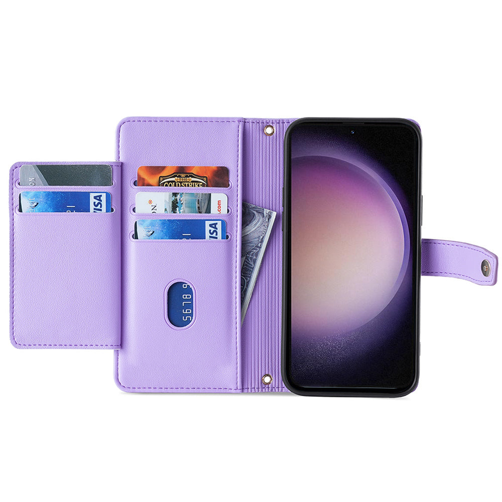 For Samsung Galaxy F14 5G Zipper Pocket Phone Case Anti-Drop PU Leather Wallet Phone Shell with 2 Straps