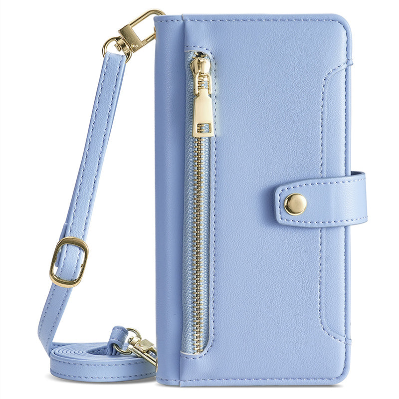 For Samsung Galaxy F14 5G Zipper Pocket Phone Case Anti-Drop PU Leather Wallet Phone Shell with 2 Straps