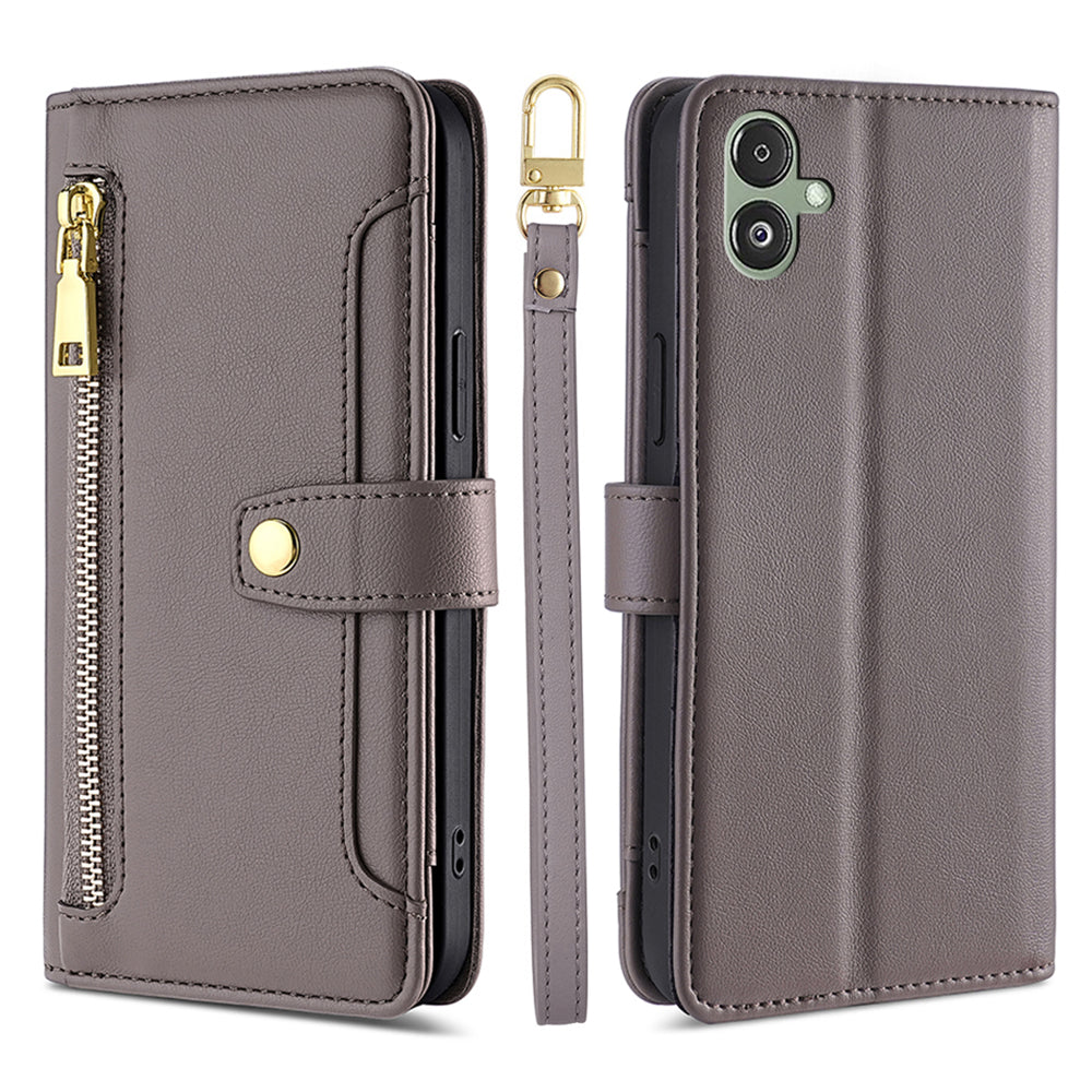 For Samsung Galaxy F14 5G Zipper Pocket Phone Case Anti-Drop PU Leather Wallet Phone Shell with 2 Straps