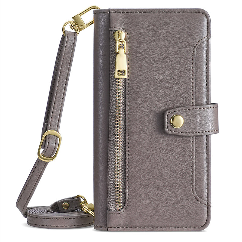 For Samsung Galaxy F14 5G Zipper Pocket Phone Case Anti-Drop PU Leather Wallet Phone Shell with 2 Straps