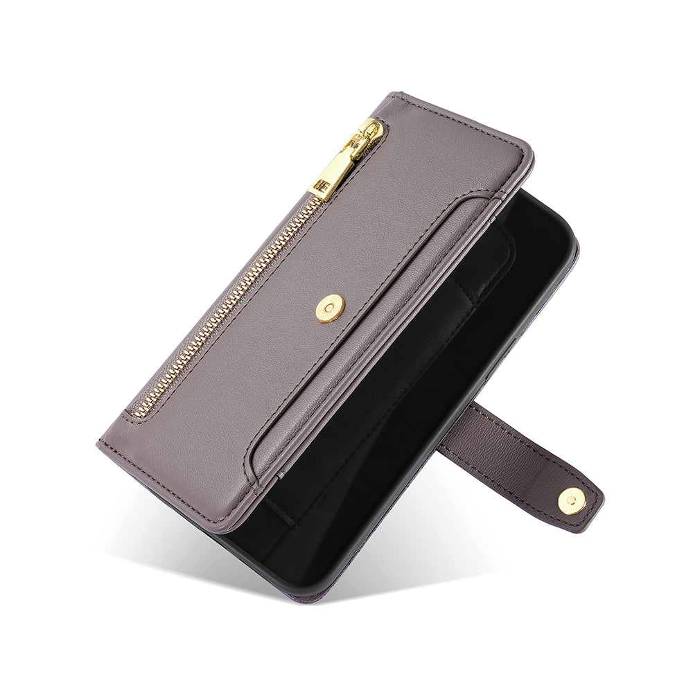 For Samsung Galaxy F14 5G Zipper Pocket Phone Case Anti-Drop PU Leather Wallet Phone Shell with 2 Straps