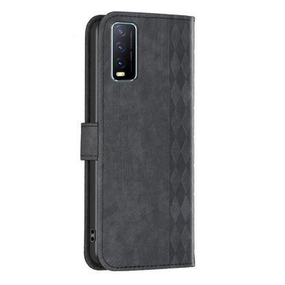 For vivo Y20s / Y11s / Y30 (China) / Y20 / Y20i / iQOO U1x Grid Pattern Imprinting Phone Case Stand Wallet Cover