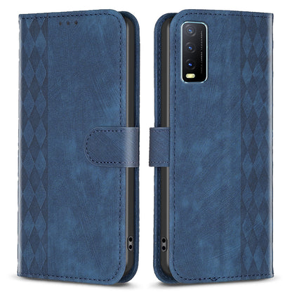 For vivo Y20s / Y11s / Y30 (China) / Y20 / Y20i / iQOO U1x Grid Pattern Imprinting Phone Case Stand Wallet Cover