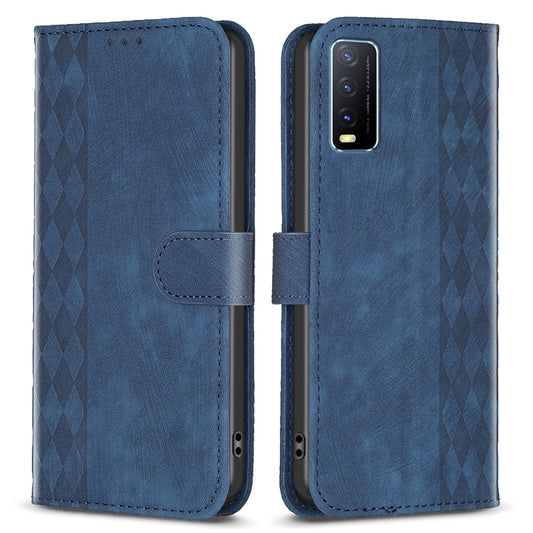 For vivo Y20s / Y11s / Y30 (China) / Y20 / Y20i / iQOO U1x Grid Pattern Imprinting Phone Case Stand Wallet Cover