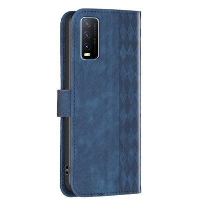 For vivo Y20s / Y11s / Y30 (China) / Y20 / Y20i / iQOO U1x Grid Pattern Imprinting Phone Case Stand Wallet Cover