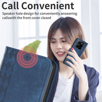 Phone Case for vivo Y35 4G (2022) / Y22s 4G PU Leather Grid Pattern Imprinted Cover with Stand Wallet