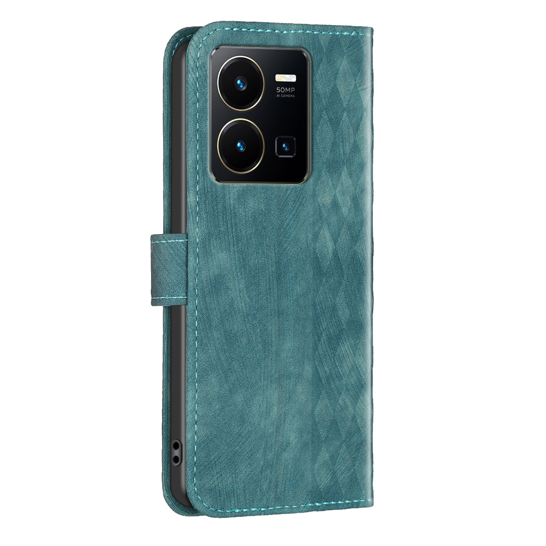 Phone Case for vivo Y35 4G (2022) / Y22s 4G PU Leather Grid Pattern Imprinted Cover with Stand Wallet
