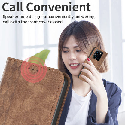 Phone Case for vivo Y35 4G (2022) / Y22s 4G PU Leather Grid Pattern Imprinted Cover with Stand Wallet