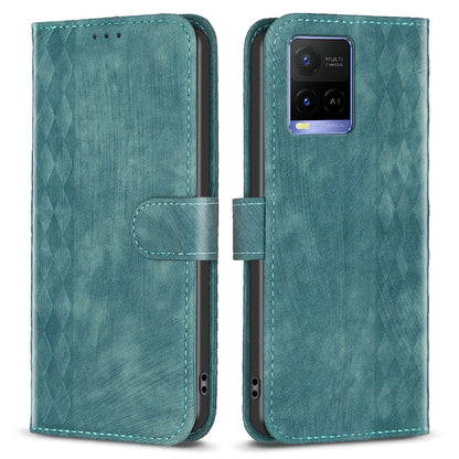 Phone Case for vivo Y21 / Y21s / Y33s PU Leather Grid Pattern Imprinted Cover Stand Wallet Shell