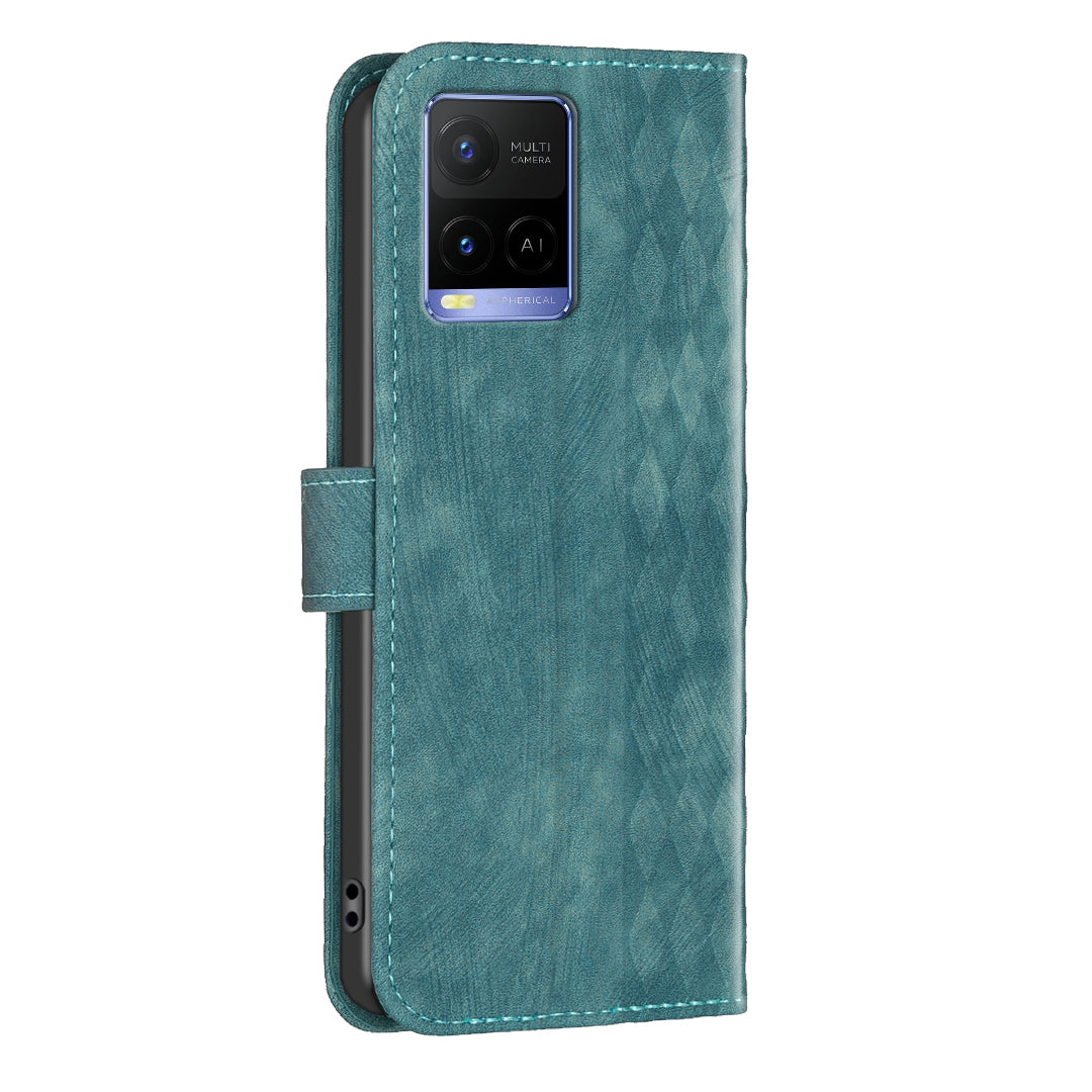 Phone Case for vivo Y21 / Y21s / Y33s PU Leather Grid Pattern Imprinted Cover Stand Wallet Shell
