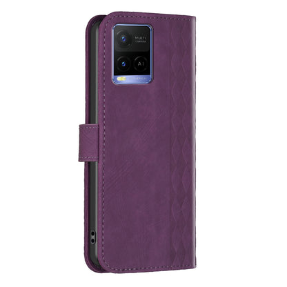 Phone Case for vivo Y21 / Y21s / Y33s PU Leather Grid Pattern Imprinted Cover Stand Wallet Shell